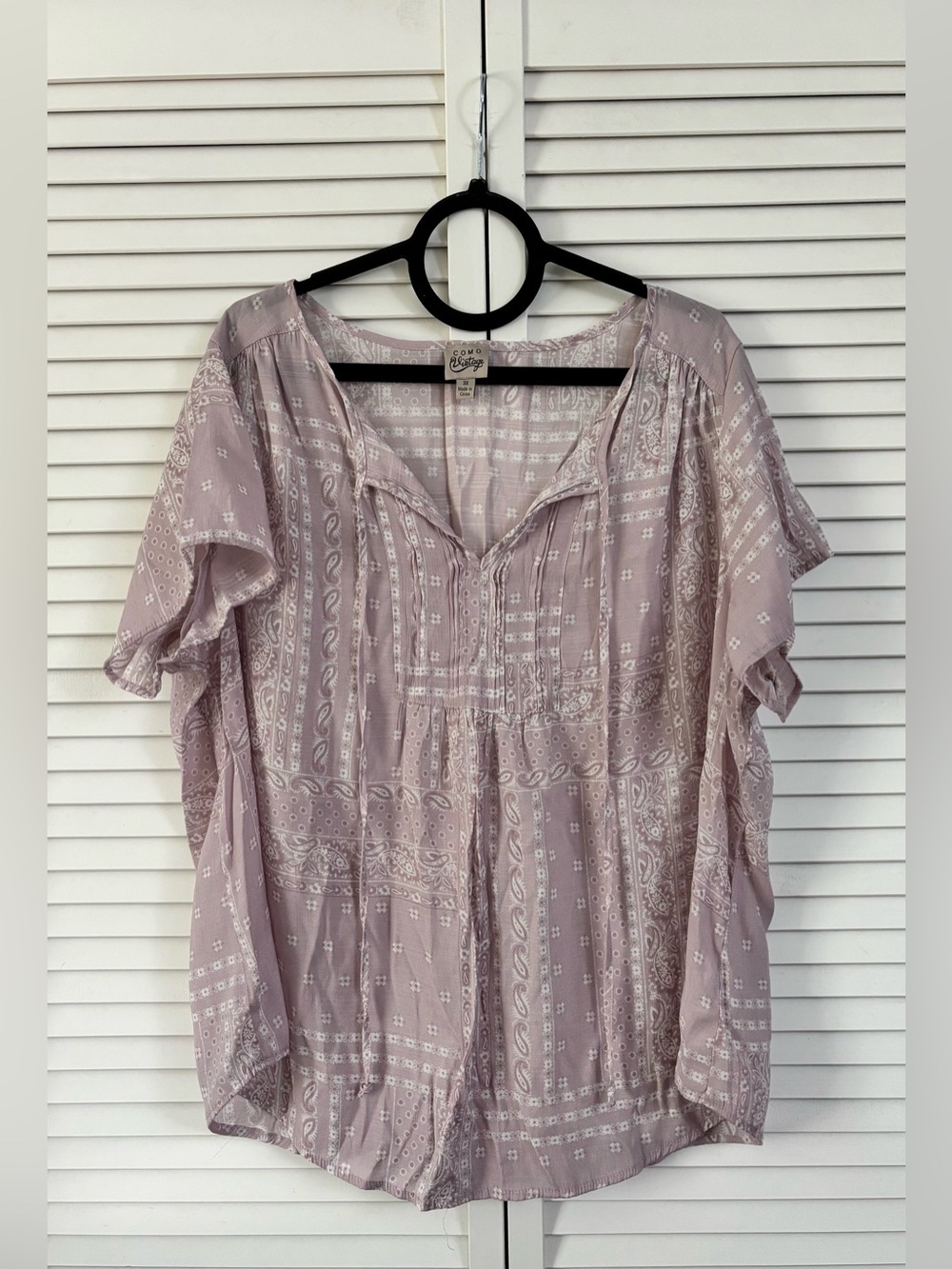 Women’s Light Lavender Patterned Short-Sleeve Peasant Top, Size: 3X, NWOT